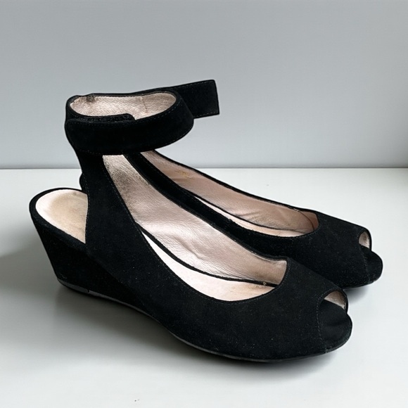 Sacha London Venice Peep Toe Wedge Sandal in Black Size 7 - Picture 4 of 10